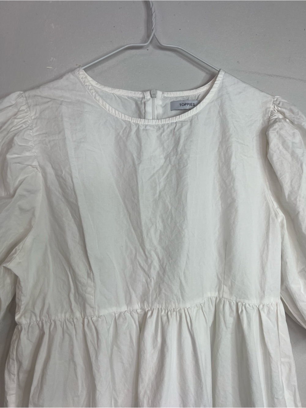 White Puff Sleeve Mini Dress 100% Cotton- Classic Daytime Style - Picture 5 of 8